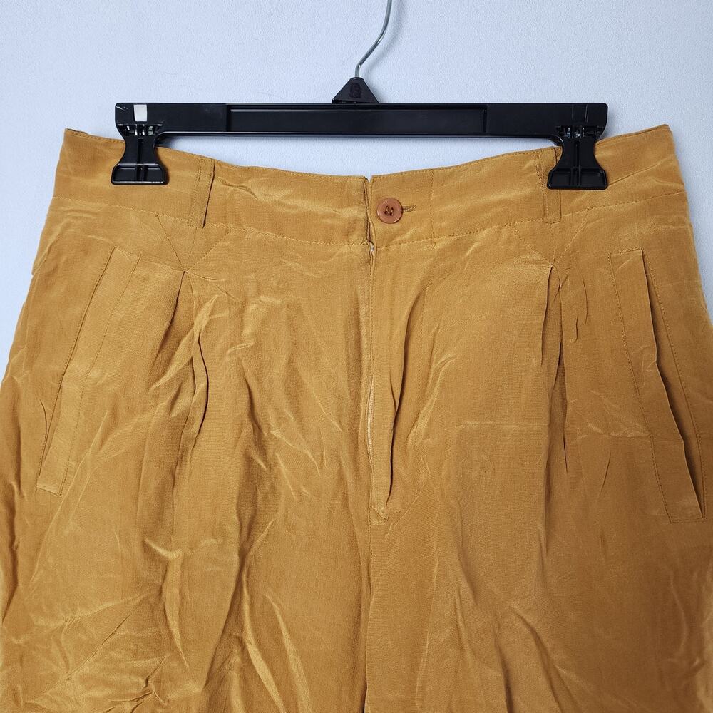 Vintage Avati 100% Pure Silk Mustard Yellow Bermuda Shorts | Women's Medium - Picture 6 of 11